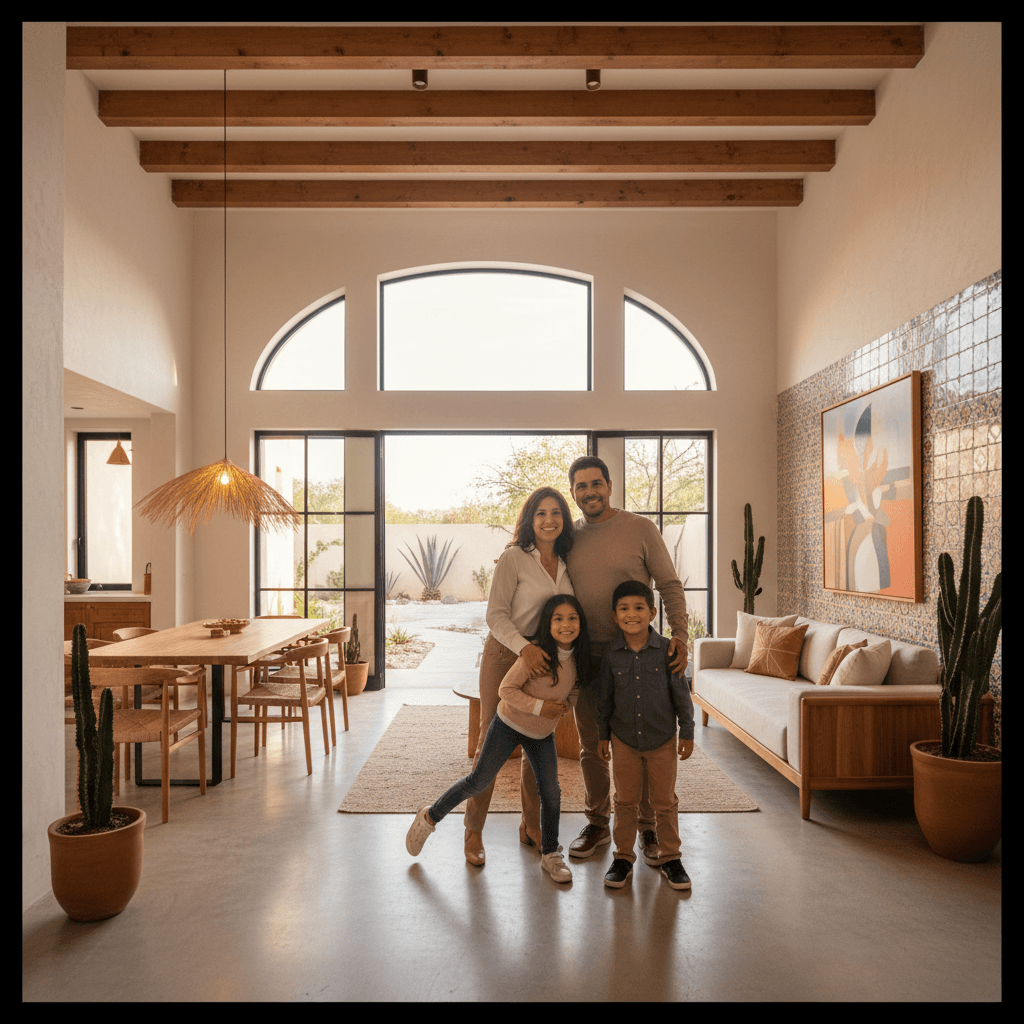 Familia sonriendo en una casa recién remodelada en Torreón, México